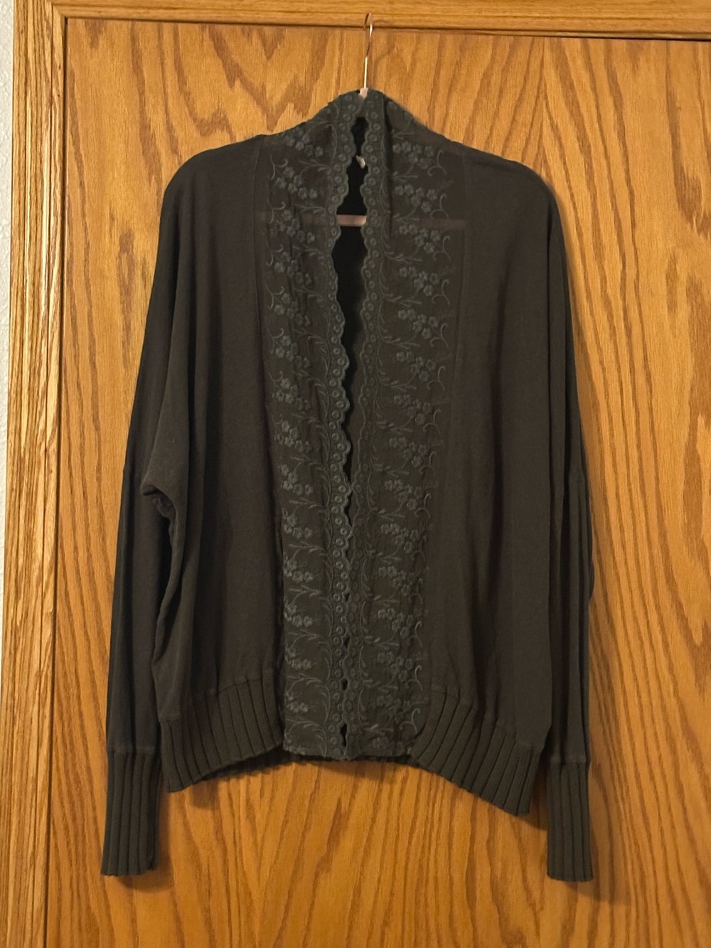 Tiny Lace Trimmed Open Front Linen & Cotton Cardigan - Size XL